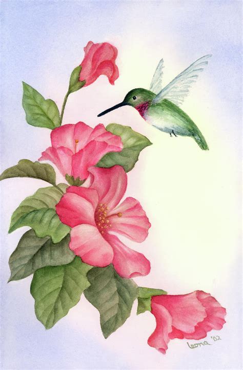 Hummingbird with Hibiscus Painting by Leona Jones - Pixels