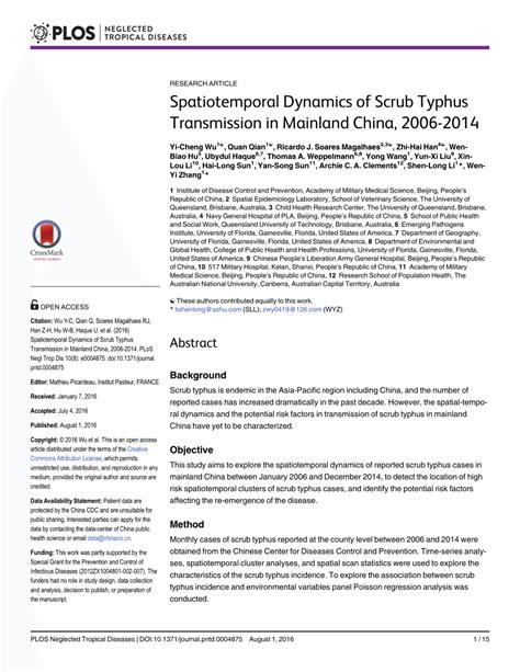 (PDF) Spatiotemporal Dynamics of Scrub Typhus Transmission in Mainland China, 2006-2014