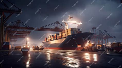 Premium AI Image | A container ship is being loaded at night.