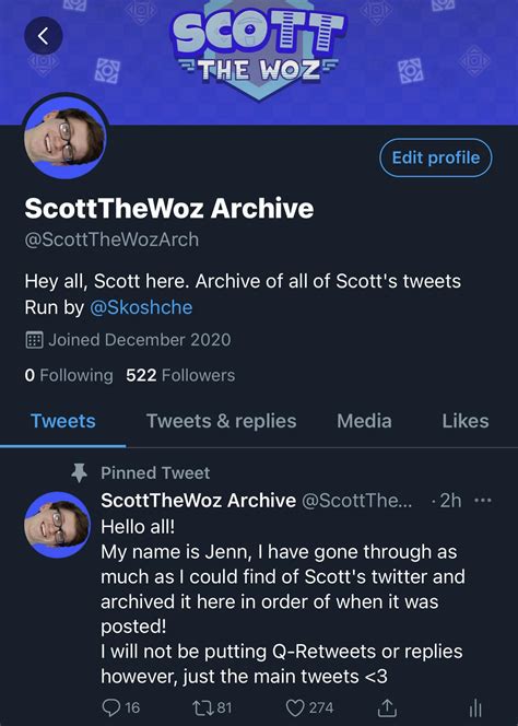 I created a Twitter Archive for all of Scott’s tweets that I could find, enjoy! ️ : r/scottthewoz