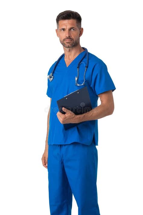 Male Nurse in Uniform Isolated on White Stock Image - Image of people, background: 261891195