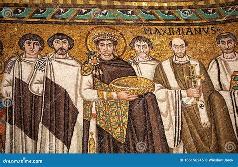 Mosaic of Byzantine Emperor Justinian, Bishop Maximian, General ...