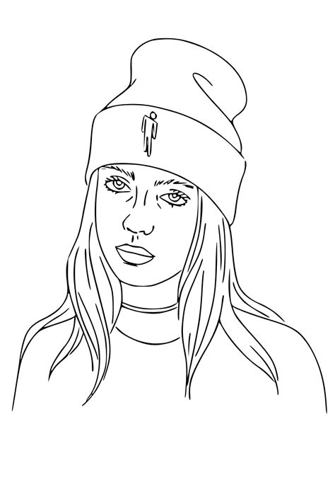 Free Printable Billie Eilish Cap Coloring Page, Sheet and Picture for Adults and Kids (Girls and ...
