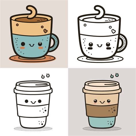 Coffee Cup Logo, Cute Coffee Cup Cartoon line art colorful Vector Illustration, Coffee cup icon ...