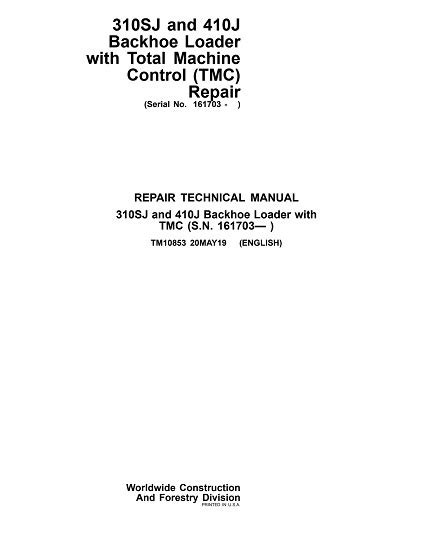 John Deere 310SJ, 410J Backhoe Loader (TMC) Repair Technical Manual ...