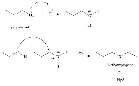 Draw the major organic product formed when the compound propanol undergoes a reaction with an ...