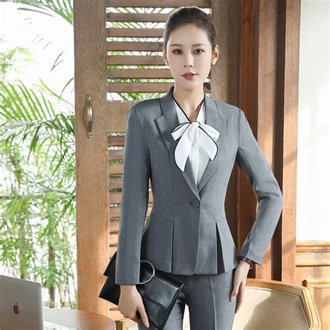 Formal Office Uniform Designs Women Blazers and Jackets Coat Slim Grey ...