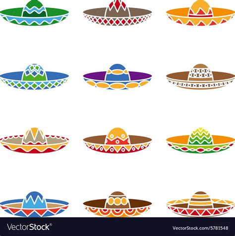 Mexican sombrero color flat icons set Royalty Free Vector