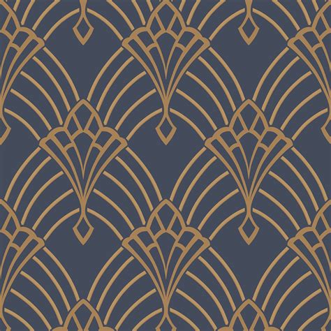 ASTORIA ART DECO WALLPAPER DARK BLUE / GOLD - RASCH 305340 ...