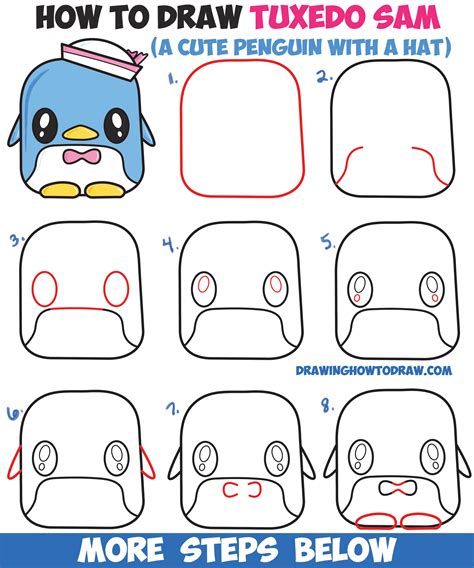 How to Draw Tuxedo Sam (Cute Kawaii Penguin) From Hello Kitty Easy Step by Step Drawing Tutorial ...