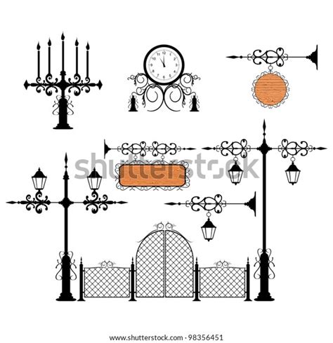 Wrought Iron Vintage Signs Decor Elements Stock Illustration 98356451 ...