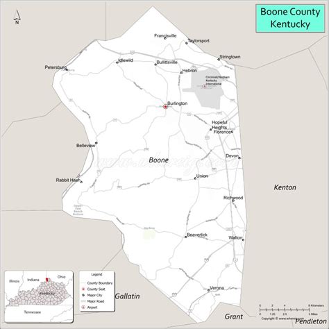 Map of Boone County, Kentucky showing cities, highways & important ...