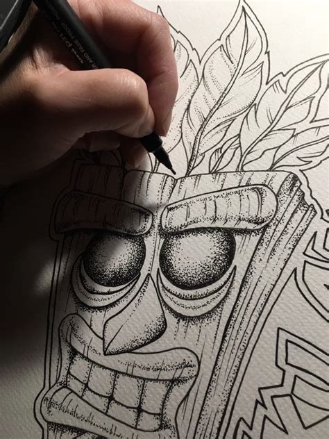 Crash Bandicoot mask drawing/ painting . fan-art A4 new Aku | Etsy