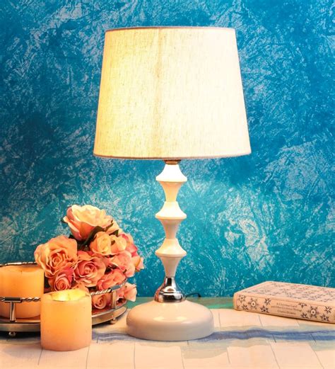 Buy White Fabric Shade Table Lamp with White Base by Foziq at 68% OFF by Foziq | Pepperfry