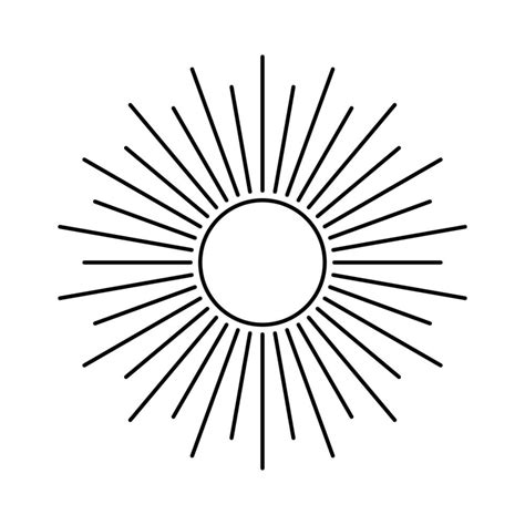 Outline sun and rays vector illustration. Isolated shining sun linear ...