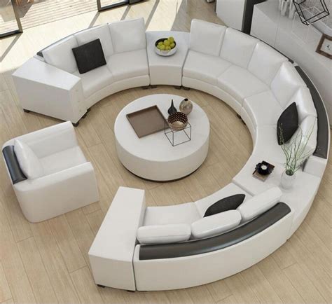 Modern Curved Top Grain Round Leather Sofa Set | Living room sofa design, Leather sofa living ...