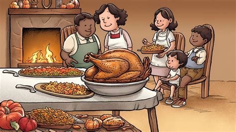 Thanksgiving Dinner Cartoon Image Of A Family Having Thanks At Their ...