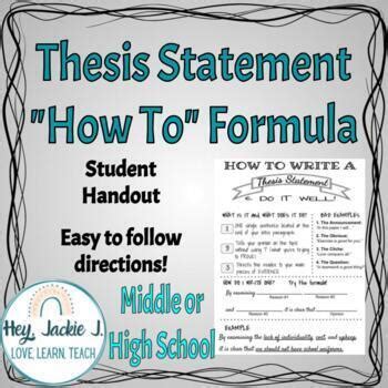 Thesis Statement "How To" Formula Easy Writing ELA Middle High School ...