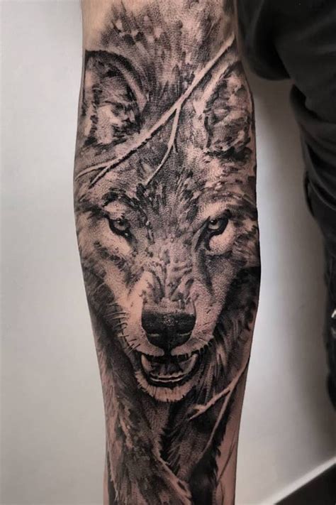 Black and Grey Wolf Sleeve Tattoo - Realistic Wolf tattoo for men - made by John Hudic in France ...