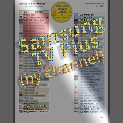 Samsung TV Plus Channel Guide | Printable PDF | By Channel Number