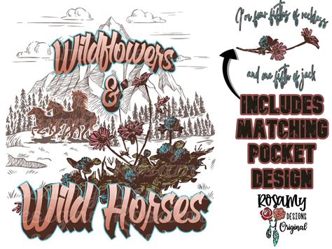 Wildflowers and Wild Horses PNG, Pocket Design Included, Sublimation PNG, Design Download ...