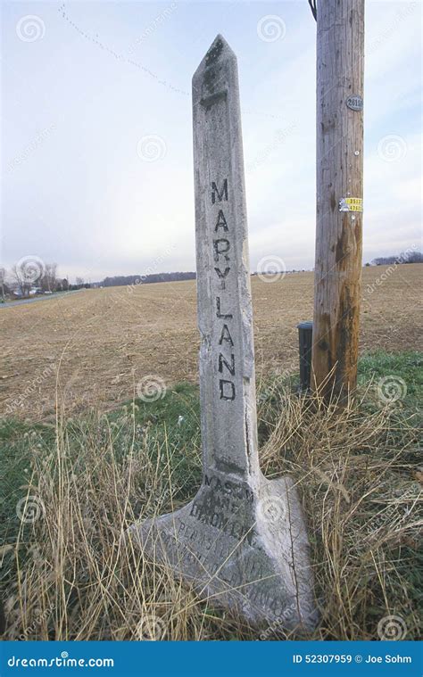 Marker at the Mason Dixon Line Separating North from South during Civil War at Pennsylvania and ...