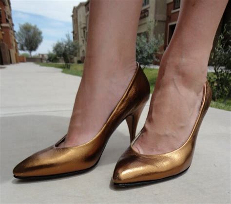 Bronze Metallic High Heel Shoes Vintage Epsteam