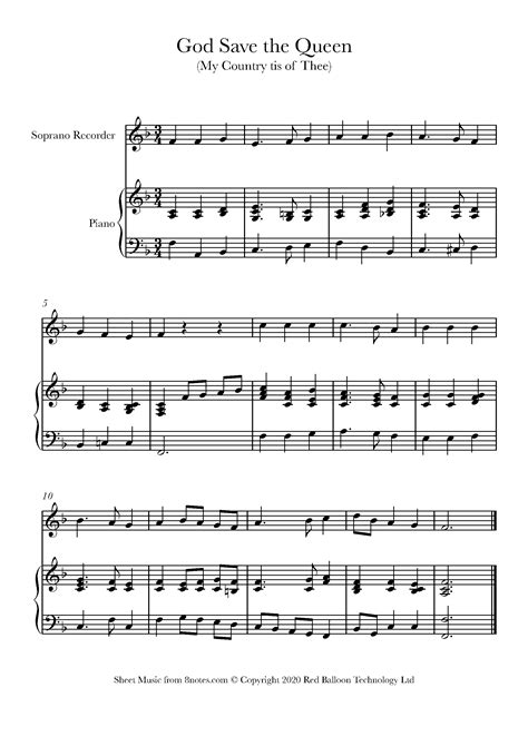 God Save the Queen (British National Anthem) Sheet music for Recorder ...