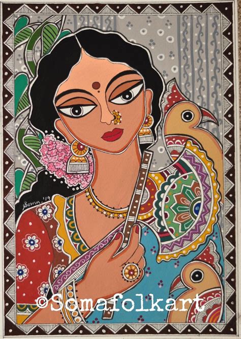 Print Madhubani Lady With Cockatoos Painting Indian Wall Decor - Etsy ...