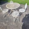 Wrought Iron Round Patio Table Set 2 Chairs White Antique 36.5" Bistro | eBay