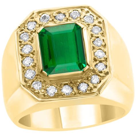 AGL Certified 2.75 Carat Emerald Cut Colombian Emerald Diamond 18 K Men ...