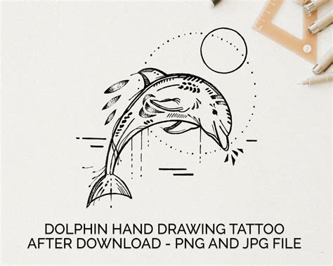 Dolphin Tattoo Design Small Line Drawing Design for Nature - Etsy