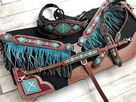 Teal Ombre Fringe Beaded Tack Set with Saddle Pad Cowgirlbarnandtack ...