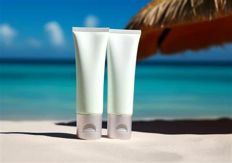 Premium AI Image | Face care travel concept sunscreen lotion on sandy ...