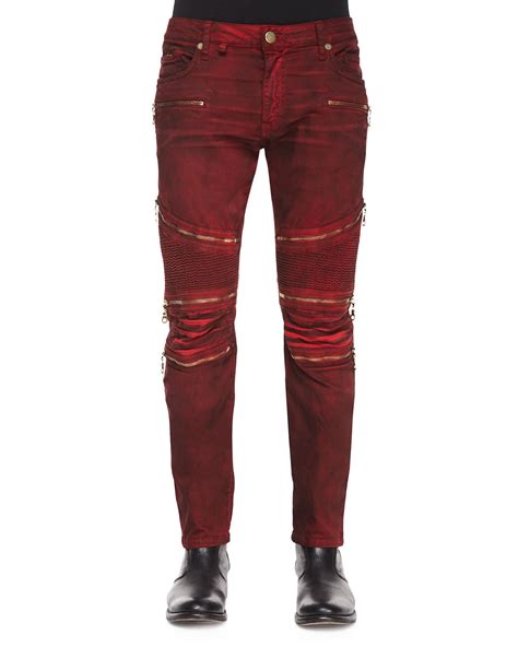 Lyst - Robin'S Jean Dusty Road Coated Moto Denim Jeans in Red for Men