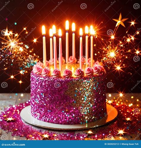 Birthday Cake, Festive Party Sparkling Glitter Effect Stock ...