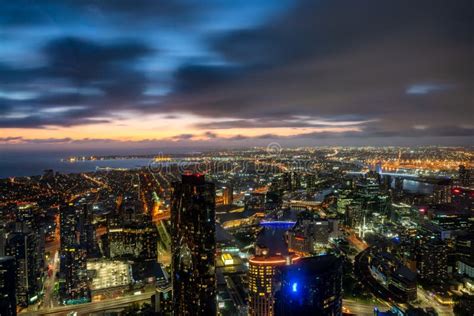 Melbourne City by night editorial image. Image of architecture - 228551715