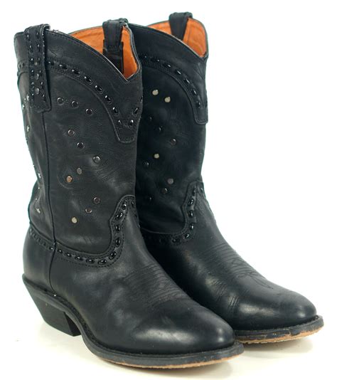 Winchester Black Leather Short Western Cowgirl Boots Silver Studs Women ...