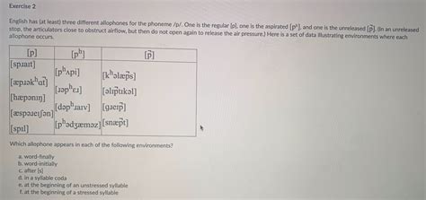 English has (at least) three different allophones for | Chegg.com
