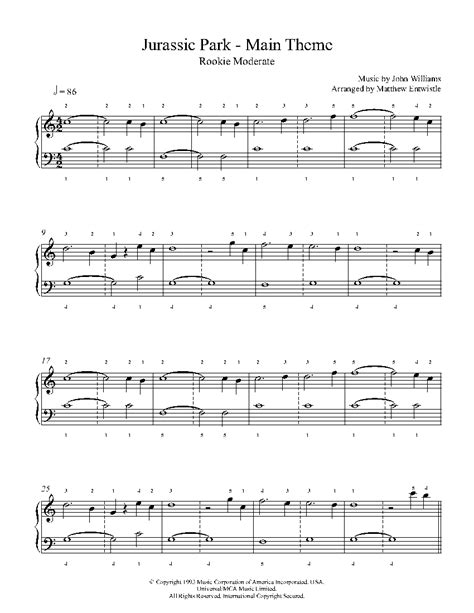 Jurassic Park Theme by John Williams Sheet Music & Lesson | Rookie Level