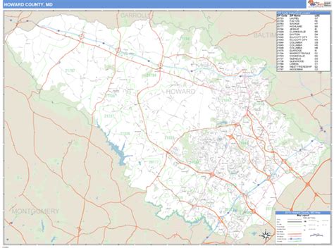 Howard County, Maryland Zip Code Wall Map | Maps.com.com