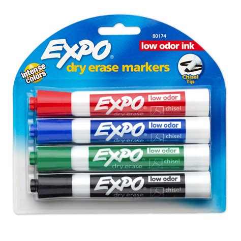 Expo® Low Odor Dry Erase Markers, Chisel Tip, Primary Colors, 4 Count ...