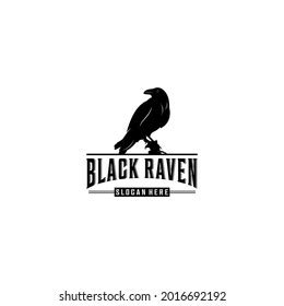 Black Raven Logo Template White Background Stock Vector (Royalty Free ...