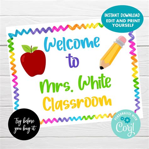 Editable Welcome Classroom Sign, Instant Download, Rainbow Sign ...