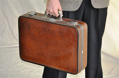 Vintage Leather Briefcase. 1950's Leather Small Suitcase