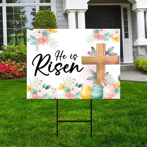 Happy Easter He is Risen Yard Sign, Coroplast Jesus Easter Sign ...