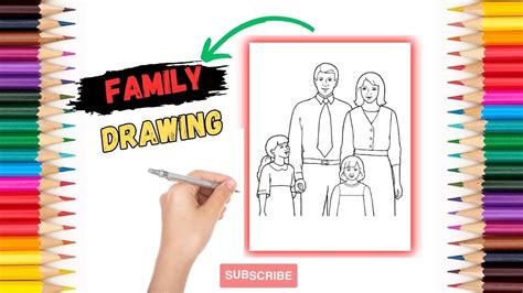 Family drawing easy || Family drawing with 4 members | step by step ...