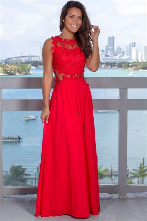 Red Lace Top Maxi Dress | Formal Dresses – Saved by the Dress