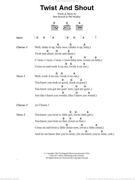 Twist And Shout sheet music for guitar (chords) (PDF) v3