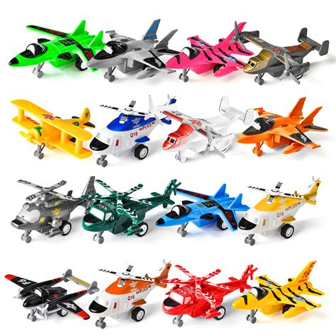 JOYIN 16 Pcs Pull Back Airplane Toys, Boys Plane Playset, Aircraft ...